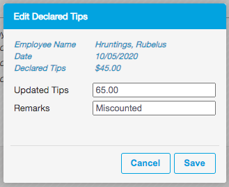 Declared Tips Form Edit Declared Tips