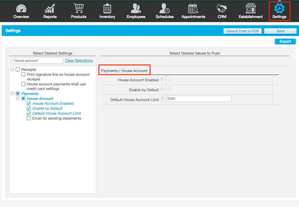 House Accounts Individual Point of Sale