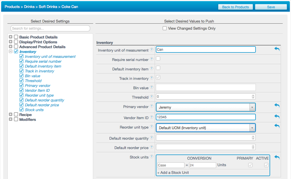 Updating Products' Inventory Settings