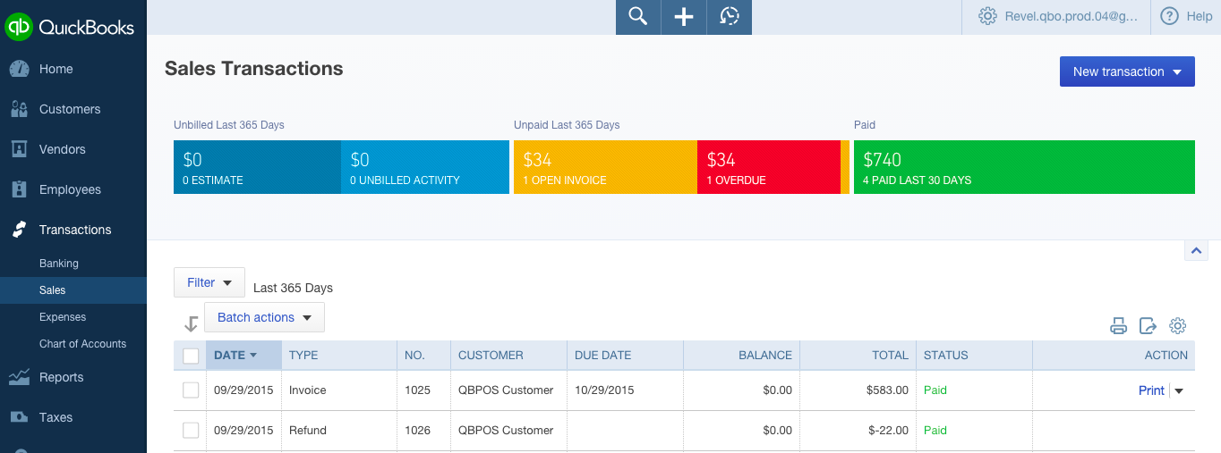 Reports Sales Summary QBO
