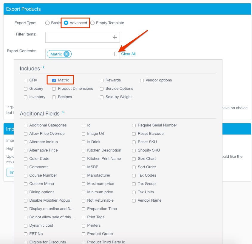 Import Matrix Inventory