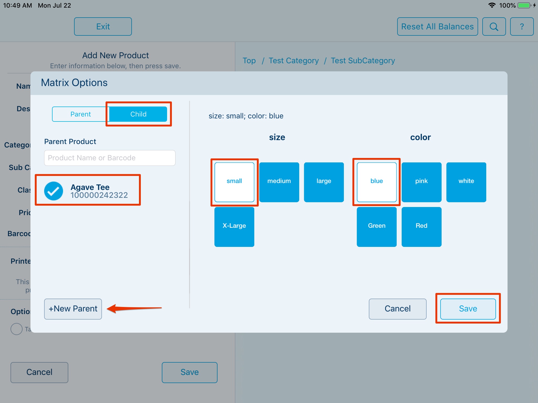 Creating Matrix Inventory on the Point of Sale